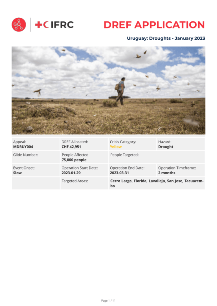 Uruguay: SequĂa - Enero 2023 Solicitud DREF (MDRUY004) - Uruguay